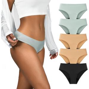 Period Underwear for Women Seamless Period Bikini Regular Absorbency Leakproof Underwear (3X-Large, Black/2 Beige/2 Smoke Green)