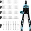 Meiwaltee 13" Rivet Gun, 1/4 Pop Rivet Gun with 100 Pcs Rivets, Manual Hand Heavy Duty Riveter with 5 Nosepieces for Plastic Metal,Aluminum, Plastic, Tube Stock,Gutter & Automotive.