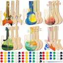 Syhood 18 Pcs DIY Wood Guitar for Kids (6 Difference Designs) with 18 Set of Pigments (6 Colors), Christmas Kids Gift for Boys Girls Crafts Birthday Class Party Music Theme Party (Classic Style)