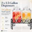 Dual 2.5 Gallon Glass Beverage Dispenser Set with Stainless Steel Spigots, Metal Stand & 2 Drip Trays – Hammered Mason Jar Style Drink Dispensers for Parties, Water, Iced Tea, Lemonade & More
