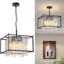 Modern Black Crystal Chandeliers, 16" Dining Room Chandelier, Adjustable Height,Luxury Ceiling Pendant Light Fixture for Entryway Foyer Kitchen Island Bedroom Living Room Hallway