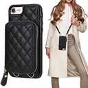 Bocasal Crossbody Wallet Case for iPhone SE 2022/SE 2020/8/7, RFID Blocking PU Leather Zipper Handbag Purse Flip Cover, Kickstand Folio Case with Card Slots Holder Wrist Strap Lanyard 4.7 Inch (Black)