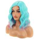 BERON Colorful and Turquoise Short Curly Wave Wig for Women Girls Teal Blue Wavy Heat Resistant Synthetic Wig for Cosplay Costume Party or Daily
