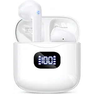 KTGEE Wireless Earbuds, Bluetooth 5.3 Headphones with 40Hrs Playtime LED Power Display Charging Case, Touch Control Clear Call Stereo IPX5 Waterproof in-Ear Earphones with Mic for Sports/Work, White
