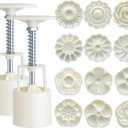 Moon Cake Mould Set,Includes12 pcs Sakura flower pattern base and 2 Pieces Bath Bombs Press,Mid Autumn Festival DIY Hand Press Cookie Stamps Pastry Tool Moon Cake Maker(50g) White L