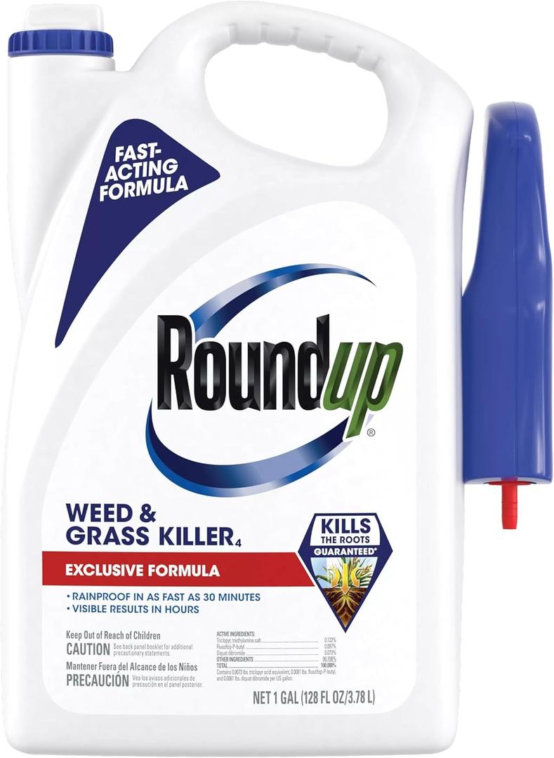 Roundup Weed and Grass Killer4 with Trigger Sprayer, Use in and Around Flower Beds, Trees, and Driveways, 1 gal.