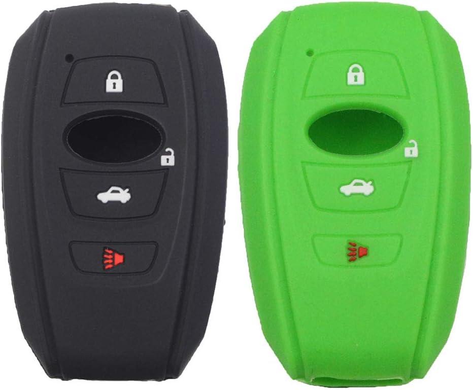 2Pcs Silicone Rubber 4 Buttons Smart Key Fob Skin Cover Case Protector Keyless Compatible with Subaru BRZ Forester Legacy STI WRX Crosstrek Ascent 2022 2023 Outback Impreza Black Green