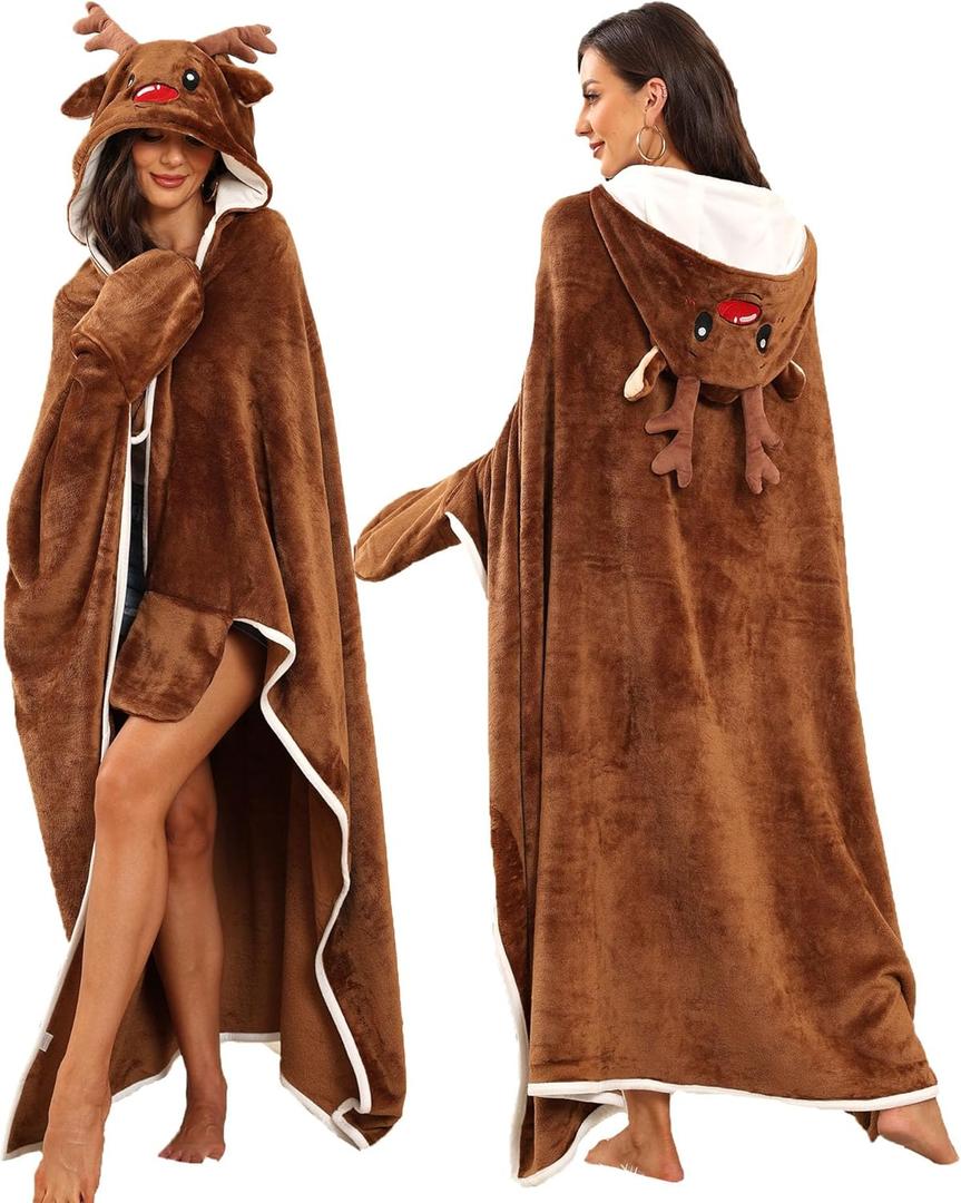 Reindeer Gifts for Women Adult Reindeer Wearable Hooded Blanket Deer Costume for Christmas Birthday