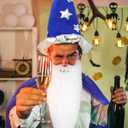 Ramede 4 Pcs Wizard Costume Include Wizard Hat Cloak Beard and Wand for Halloween Party Costume, 47.2"