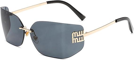 Futuristic Rimless Y2K Sunglasses for Women Men Fashion Wrap Around Frame Trendy Shield Frameless Design