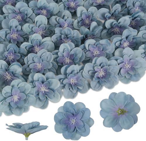 Rzoukler 100PCS Dusty Blue Delphinium Artificial Flower Heads 2.3" Small Fake Flowers Silk Flowers for Crafts DIY Wedding Corsage Cake Decor(Dusty Blue)