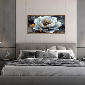 White Flower Pictures for Living Room Wall Decor - Modern Prints Wall Art for Bedroom - Wooden Framed Wall Art for Office Size 20" x 40"