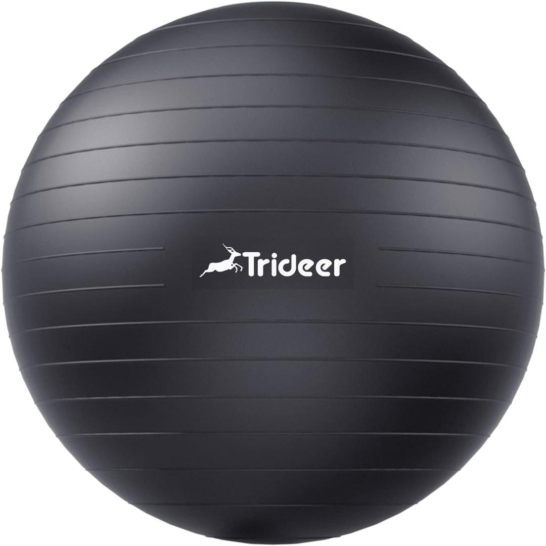 Trideer Yoga Ball Exercise Ball for Working Out, 5 Sizes Gym Ball, Birthing Ball for Pregnancy, Swiss Ball for Physical Therapy, Balance, Stability, Fitness, Office Ball Chair, Quick Pump Included (L(23-26ines/58-65cm), Black)