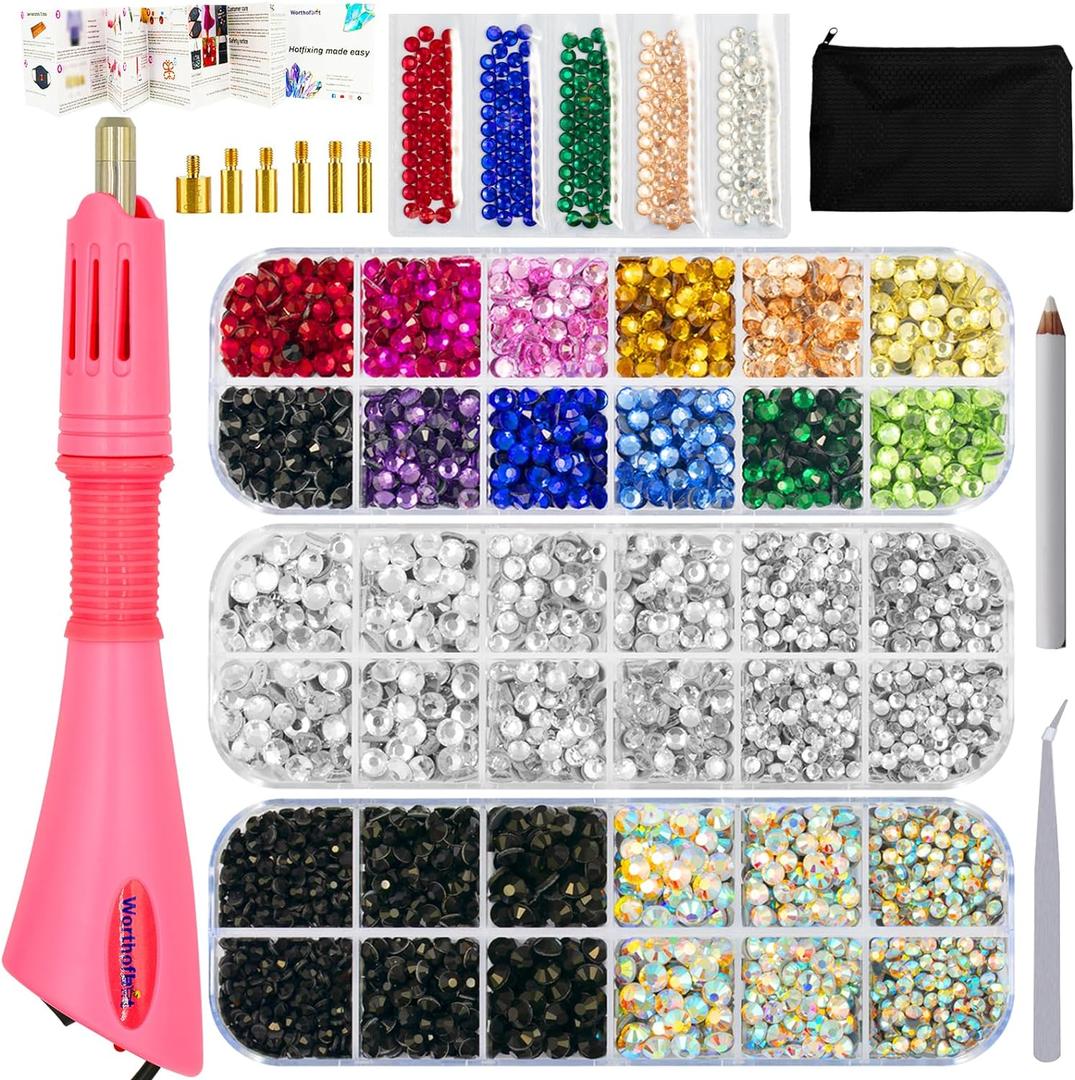 Hotfix Applicator Bedazzler Kit with Rhinestones 5200 Pcs, Hot Fix Bedazzling Kit Crystals Rhinestone Applicator Tool for Clothing, Clothes, Fabric, Shirt, Heat Pen Bedazzle Gems Setter Wand with Tips (Upgraded)