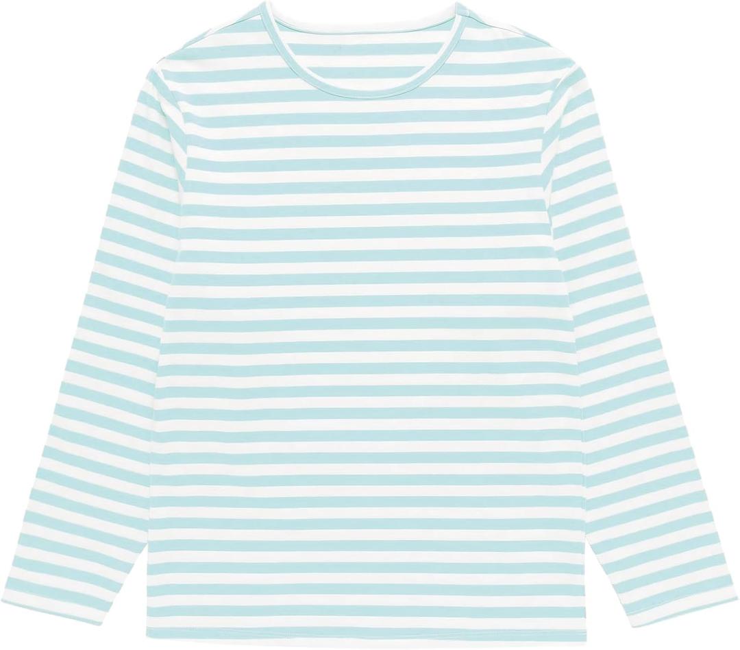 UNACOO Light Blue Stripe Long Sleeve Shirt for Toddler Girls Boys Soft T-Shirts Unisex Kid Crewneck Long Sleeve Tee Size 3-4t (XS), Blue Stripe
