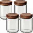16oz 4 Pack Overnight Oats Containers with Lids, Glass Mason Jars with Acacia Wood Airtight Lids, Wide Mouth Meal Prep Storage Jars for Yogurt, Chia Pudding, Salad, Parfait, Snacks, Spice