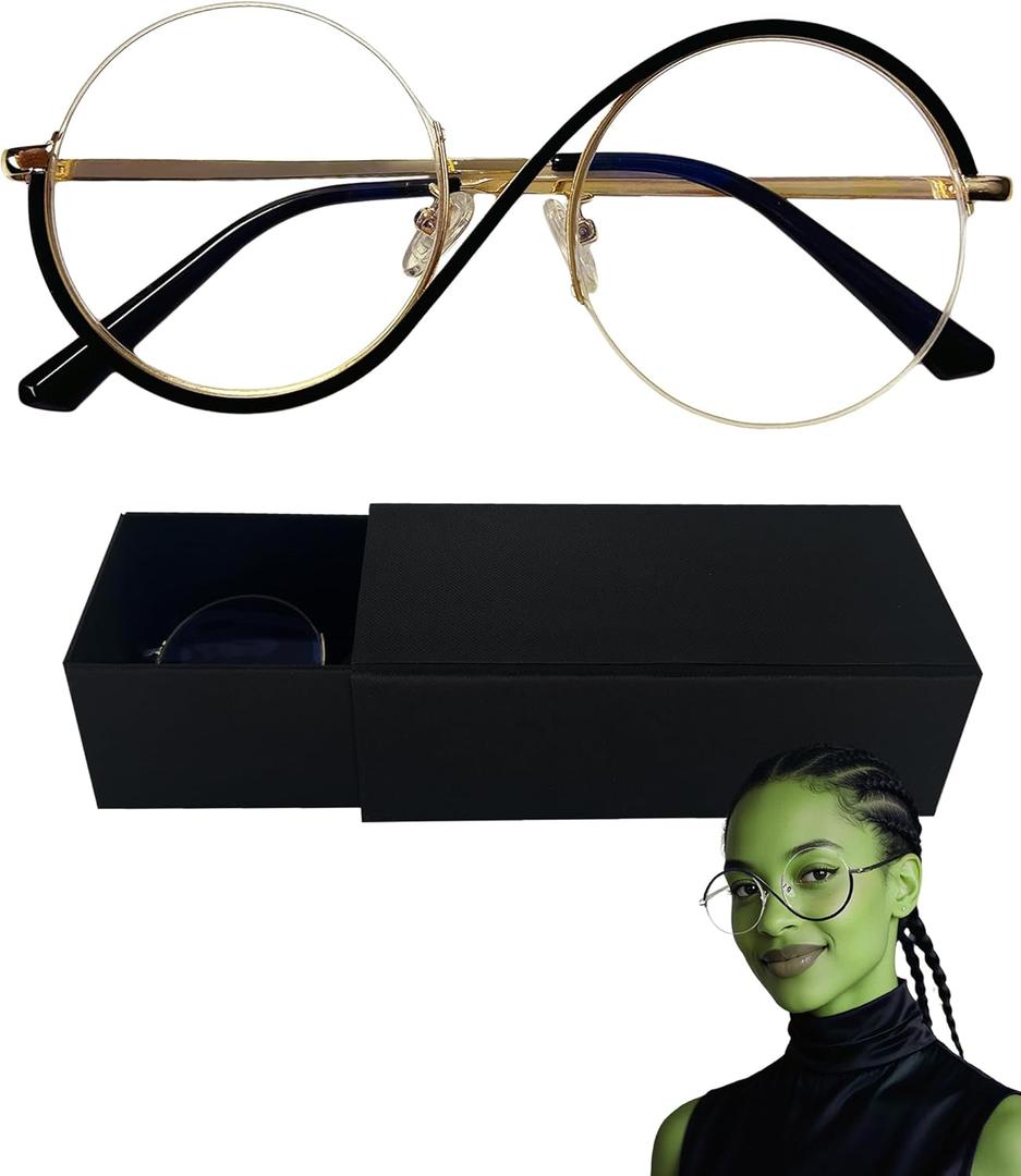 Elphaba Glasses Costume Witch Accessories Wizard Witches Round Circle Glasses Movie Merch Halloween Cosplay for Women