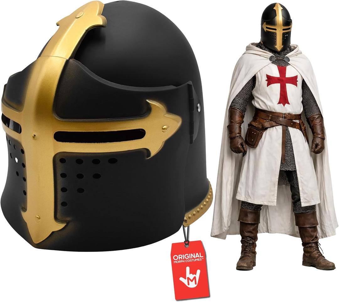 Nicky Bigs Novelties Morph Templar Knight Helmet Adults Medieval Crusader Costume Flip-Up Face Mask Halloween Cosplay, One Size