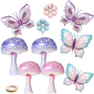 Fairy Balloons For Birthday Party,10pack Pink Purple Mushroom Balloons,butterfly balloons,fairy themed party decorations,Magic for Birthday/Carnival