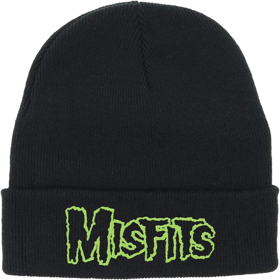 Misfits Logo Black Beanie, Officially Licensed Merchandise | Embroidered Knit Winter Hat, Unisex Headwear, Punk Rock Fan Gift (Black)