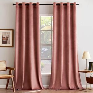 ANRODUO Dusty Rose Pink Velvet Curtains 84 Inches Long Blackout Thermal Insulated Soundproof Curtain Privacy Room Darkening Curtains Grommet Window Drapes for Bedroom Living Room Set of 2 (52"W x 84"L (Pack of 2))
