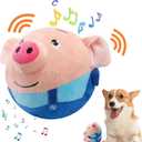 Active Moving Pet Plush Toy, Interactive Dog Toys Pet Bouncing Balls, USB Rechargeable Interactive Washable Cartoon Pig Plush Sound Electronic Dog Toy, Small Cute Squeaky Pig Dog Toy (Blue)
