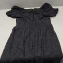 Women's Beach Hollow Short Sleeve Dress Casual Round Neck Elastic Waist Dress Black, S