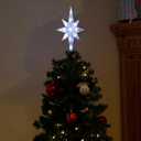 Alpine Corporation 13" Tall Snowflake 8-Point Tree Topper with 11 Cool White LED Lights, Christmas Decoration with Timer Function, and Radiant Glow for Holiday Trees