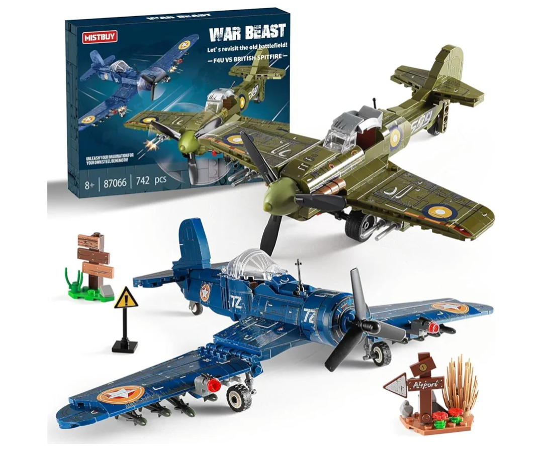 WW2 Military Plane Building Sets Compatible with Lego, Create US F4U & UK Spitfire Fighter Jet Models Toys, Great Army Airplane Aircraft Gifts for Boys Kids