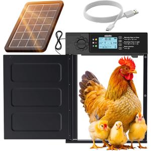 Automatic Chicken Coop Door PRO - Solar Powered with LCD Display - Light Sensor & Timer - Anti-Pinch Function - Wide Opening - New Model - 5 Year Protection (Black)