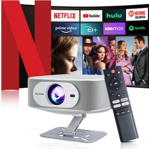 Netflix Licensed Projector with Wifi Bluetooth 4K, Auto Keystone/Electric Focus, Smart Android 13 NTV, 400 ANSI Lumen, 1080P Native Outdoor Movie Projector, Mini Portable, Built-in Apps (2025) (white)