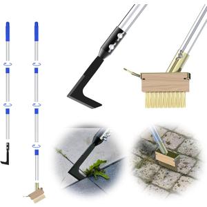Crack Weeder Tool Set, Manual Stainless Steel Crevice Weeding Tool with Adjustable Handle for Moss & Weed Removal in Driveways, Patios, Pavers, Garden Cracks
