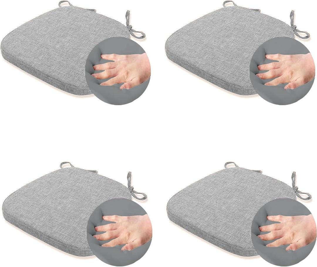 KGPLOME 4 Pack Dining Room Chair Cushions with Ties - Memory Foam No Slip Seat Cushion and Kitchen Chair Pad with Machine Washable Cover [16.5 X 16.2 Inches] -(Light Gray,4)