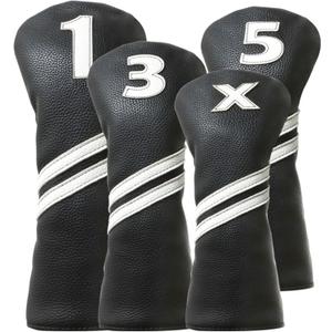 Golf Club Covers,4pcs or 1pc Golf Headcovers for Woods and Driver Fairway Hybrids Women Men - Premium PU Leather with Interchangeable Tags & Magnetic Blade and Mallet Putter Covers