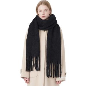 Chunky Scarf for Women Winter Oversized Thick Warm Tassel Scarves Cold Weather Large Blanket Soft Warm Shawl Wraps (Black)