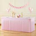 6ft Pink Spandex Tablecloths for Rectangle Tables Wrinkle Free Pink Table Cloth Rectangle Stretch Fitted Table Cover with Skirt for Baby Shower Girl Birthday Party Wedding Banquet Buffet Event