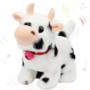 Hopearl Walking Cow Interactive Electronic Pet Plush Diary Cattle Toy with Sounds and Movements MOO Nodding Head Wag Tail Animated Gift for Toddlers Birthday, Black, 7''