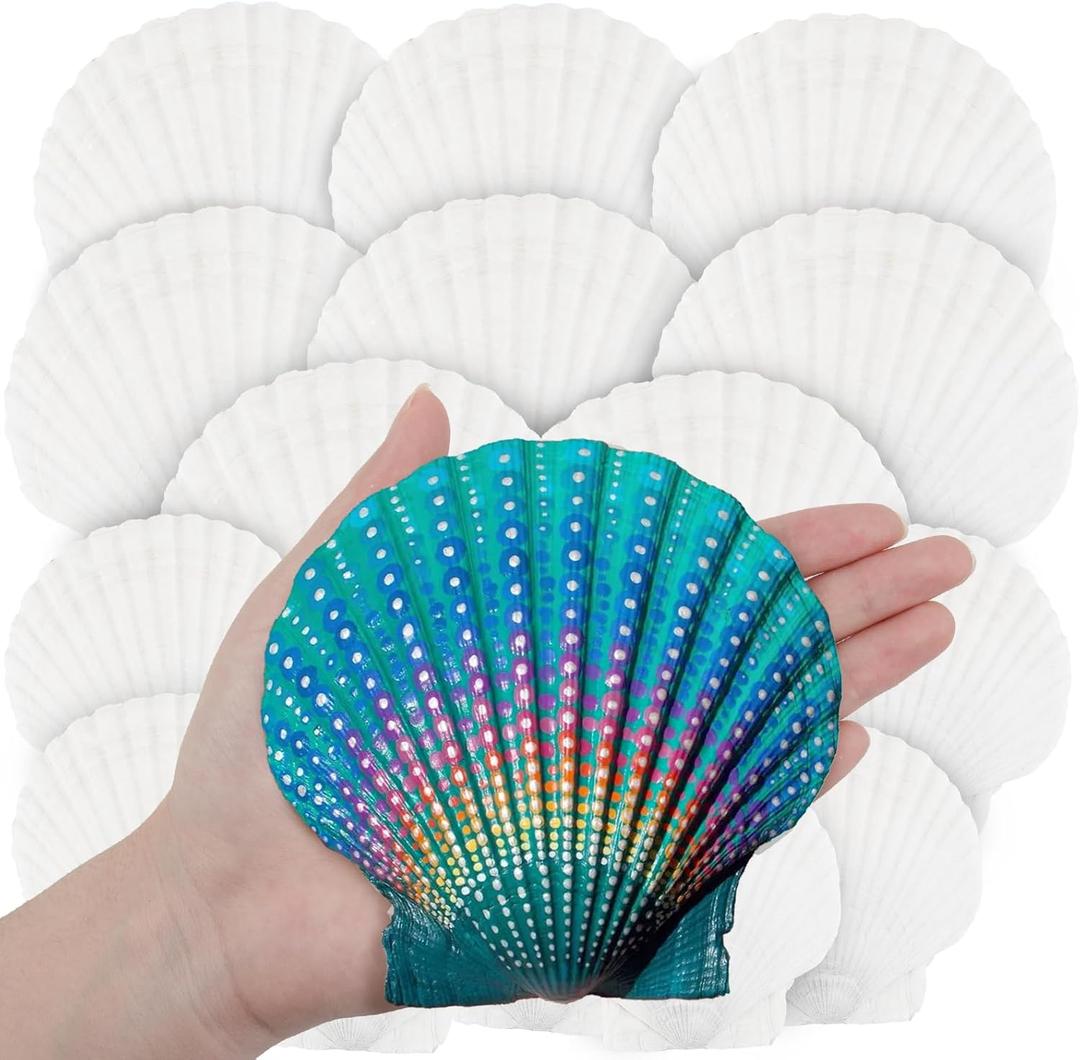 18PCS White Large Scallop Purely Natural Seashells 4-5in and Medium Shells 2-3in for Crafting, Scallop Shells Bulk for Beach Wedding Decorations, Ocean Seashell Party Decorations, Cooking or Painting