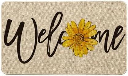 Artoid Mode Sunflower Welcome Spring Doormat, Home Summer Decor Low-Profile Switch Rug Door Mat Floor Mat for Indoor Outdoor 17x29 Inch