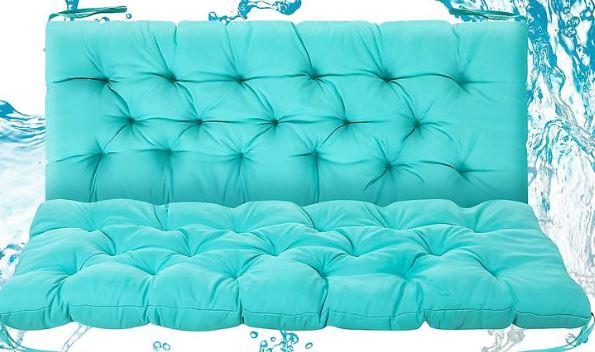 Barydat 2 Pcs 59 x 19.6 Inch Waterproof Bench Cushions for Outdoor Furniture Thicken Patio 2/3 Seater Couch Swing Cushions Backrest Replacement with Ties for Garden Porch Lounger, Turquoise