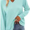 StunShow Women Sweatshirts Long Sleeve Shirts V Neck Casual Cute Loose Fit Lightweight Pullover Tops (Small, 1a Camel)