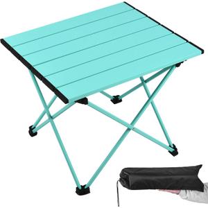 Grope Camping Table with Aluminum Table Top, Folding Beach Table Easy to Carry, Prefect for Outdoor, Picnic, BBQ, Cooking, Festival, Beach, Home (Sky Blue-S)