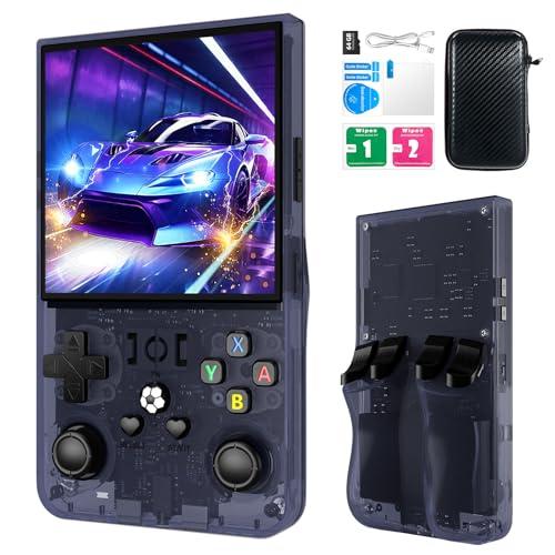 R36MAX Retro Handheld Games Console, Retro Game Console with 4.0 inch IPS HD Screen, Video Game Consoles with 64GB Memory, Portable Gaming Player for Travel, Gift for Teen or Partner, Gray
