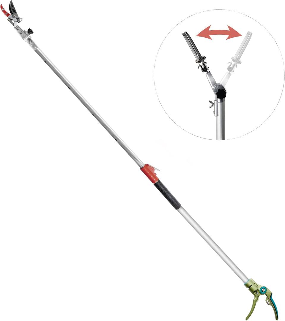 GARTOL Pruner for Garden, Cut Upto 1 Inch & Hold Telescopic Pole Pruner, Fruit Picker with Rotating Blade Head, Lightweight Aluminum Extendable Handle for Tree Branch Cutter, 3.67-5.45 FT, Silver (ZGQ)