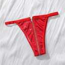 SHENHE Women's Glossy Metallic Faux Leather Elastic Waist Sexy Zipper Crotch Thong Lingerie Panties (Red, XL)