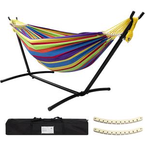 SZHLUX Double Hammocks with Stand for Outside 450lb Capacity Steel Stand, Premium Carry Bag Included and Two Anti Roll Balance Beam (Tropical)