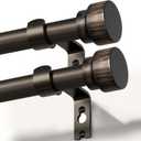 Lootkell 2 Pack Modern Brown Bronze Curtain Rods for Windows 16 to 60 Inches Adjustable Heavy Duty 1" Diameter Window Rod with Decorative Finials for Outdoor Farmhouse Bedroom Kitchen Living Room