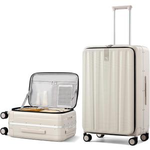 Hanke 26 Inch Large Luggage Suitcase Top Opening Aluminum Frame Travel Luggage Hard Shell Suitcases with Wheels for Woman Men.(Ivory white)