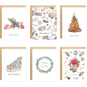 easykart labels 24 Christmas Cards Assortment with Envelopes & Sealing Stickers, Christmas Boho Theme 6 Designs, 5.75" x 4.25" For Friends, Family and loved Ones
