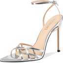 HOCHFART Women's Strappy Heels Lace Up Pointed Open Toe Ankle Strap Stiletto High Heels Sandals Dressy Summer Shoes for Women (Silver, M, Size 8)